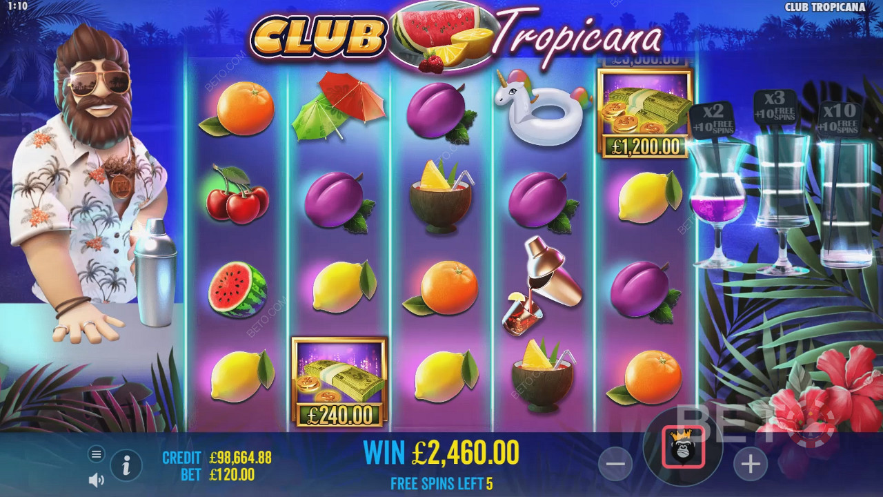Získajte možnosť zbierať symboly peňazí v roztočení zdarma v automate Club Tropicana