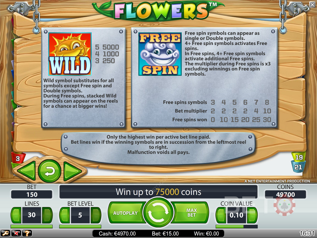 Informácie o roztočení zdarma a symboloch Wilds v hre Flowers