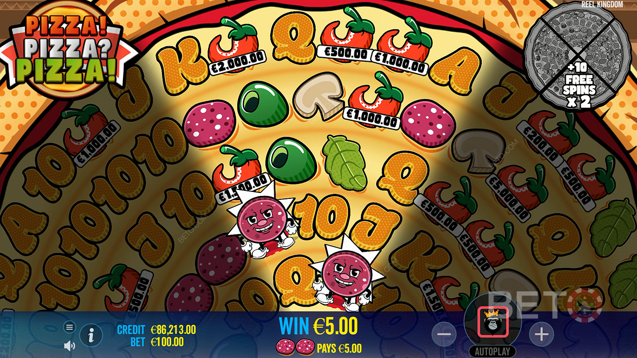 Symboly peňazí zvyšujú potenciál Free Spins v hre Pizza! Pizza? Výherný automat Pizza!