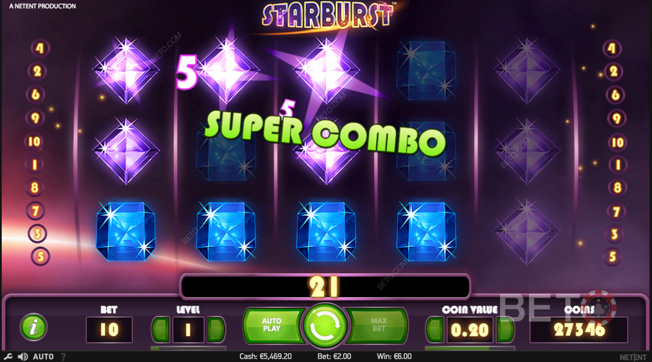 Spúšťa sa hra Super Combi v hre Starburst!