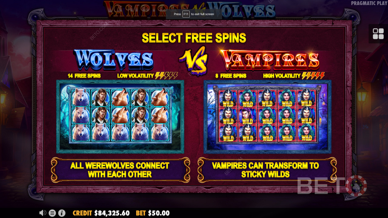 Dvojité bonusové kolá s roztočením zdarma v hre Vampires vs Wolves