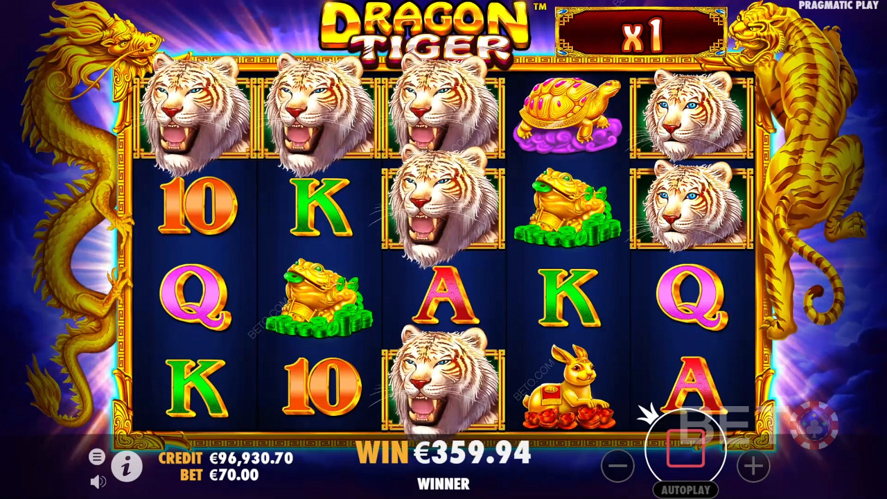 Násobitele sa objavujú počas bonusu Free Spins v online automate Dragon Tiger