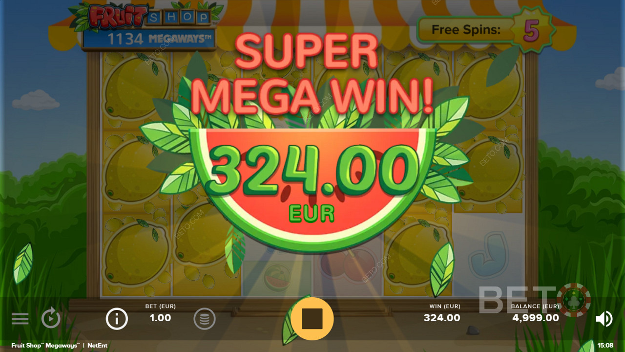 Získanie vytúženej super mega výhry v hre Fruit Shop Megaways