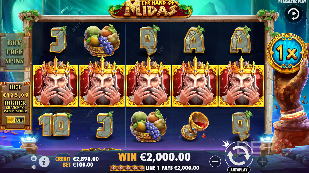5 symbolov kráľa Midasa vypláca vo videolome Hand of Midas veľké sumy