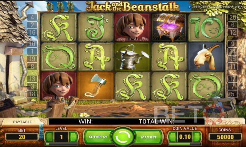 Rôzne bežné symboly s nízkou výhrou v hre Jack and the Beanstalk