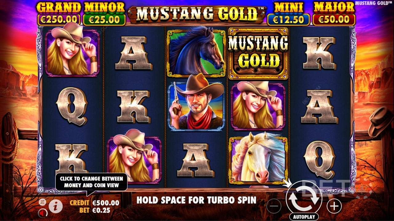 Symbol Wild je v automate Mustang Gold Online logo hry.