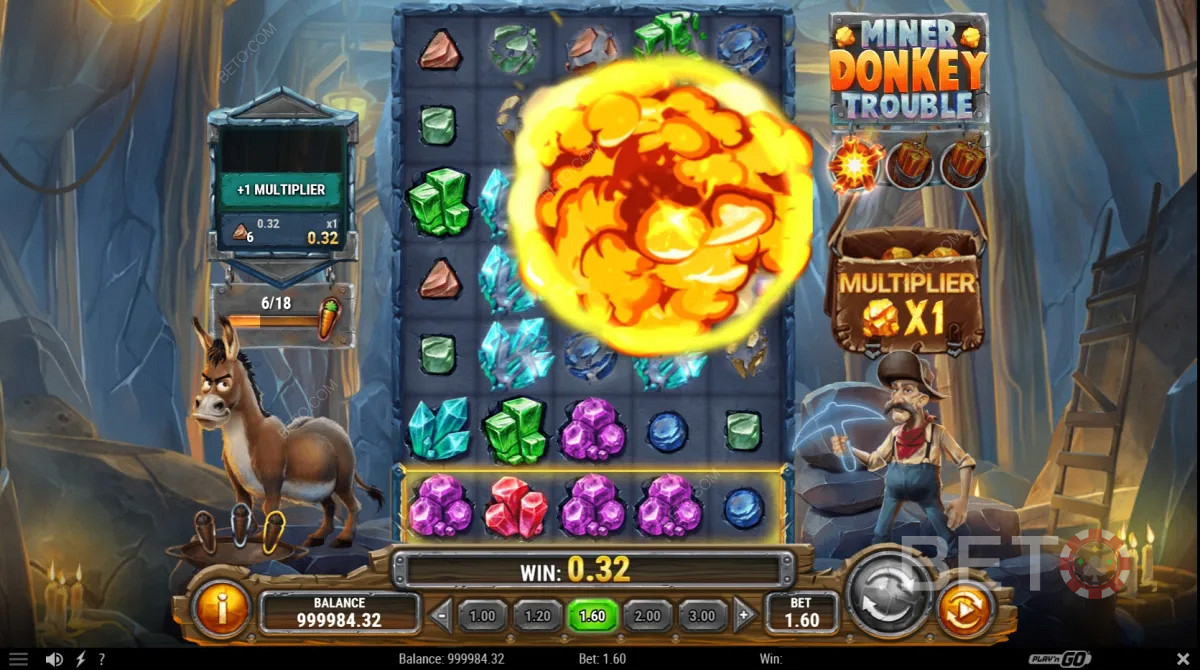 Výhra dobrej výhry v hre Miner Donkey Trouble