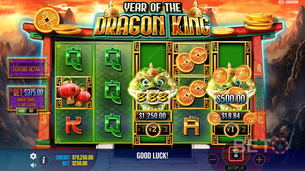Pozrite sa, ako sa točia mini hracie automaty v automate Year of the Dragon King