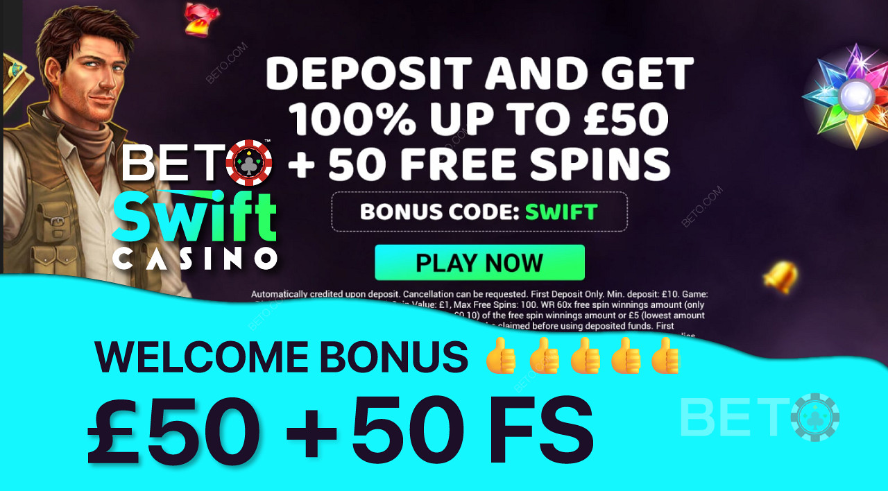 Získajte 100% bonus až do výšky £ 50 a 50 roztočení zadarmo ako uvítací bonus