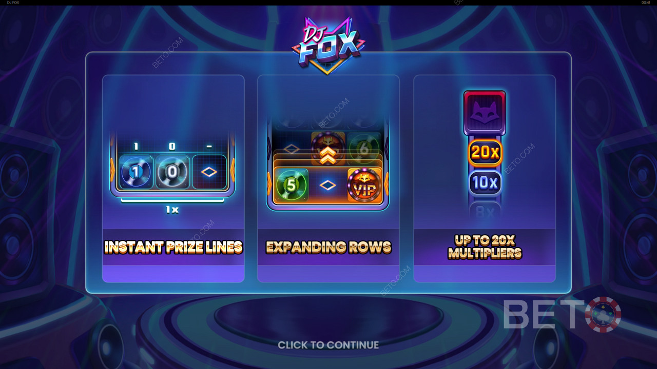 Vysvetlenie bonusových funkcií v programe DJ Fox Push Gaming