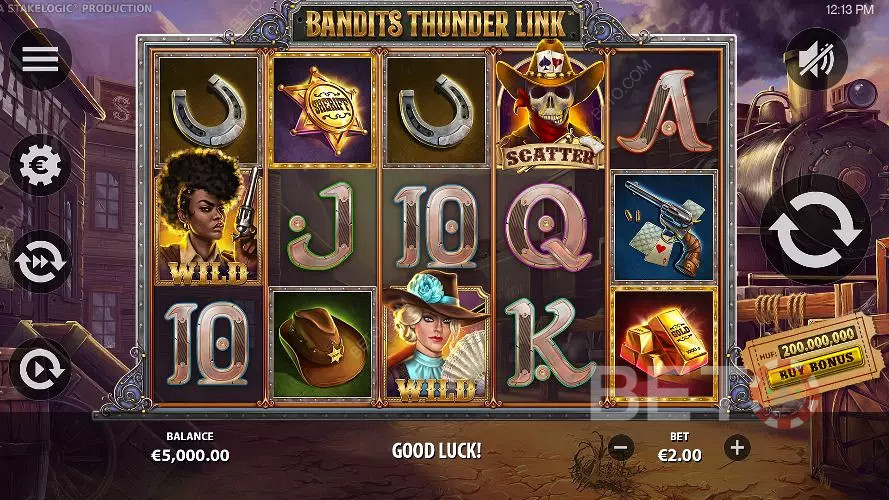 Tento automat s westernovou tematikou môžete hrať na Bandits Thunder Link.