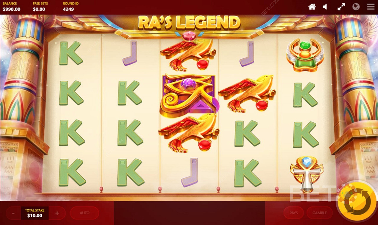 Skvelé odmeny, symboly s vysokou hodnotou a úžasné bonusové funkcie vám pomôžu vyhrať obrovské ceny v hre RA legend
