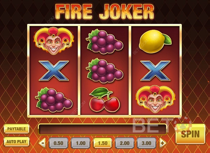 Klasický dizajn a klasické symboly ovocných automatov v hre Fire Joker