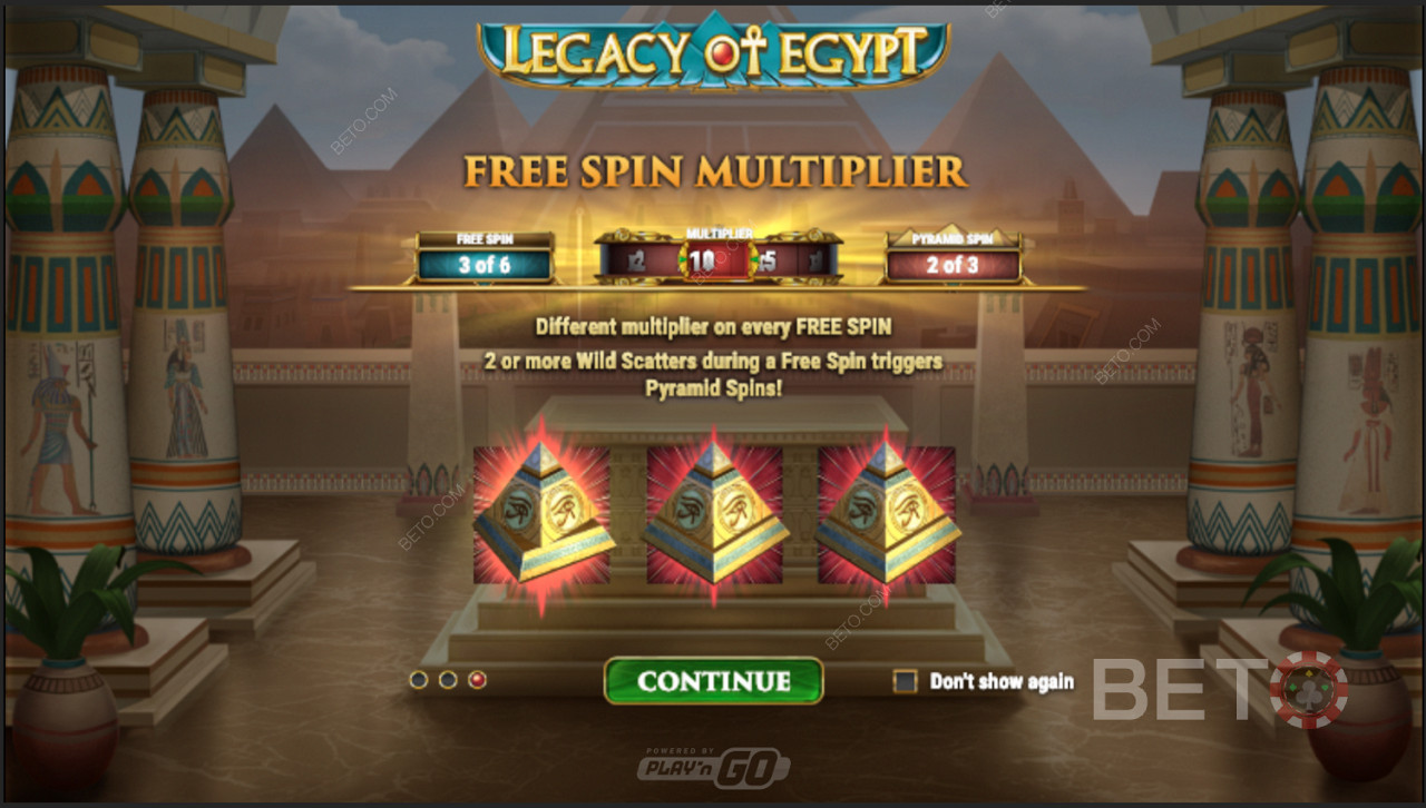 Výherné násobitele roztočení zdarma v hre Legacy Of Egypt