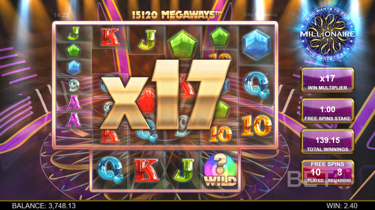 Ku každej kaskádovej výhre v hre Who Wants to Be a Millionaire Megaways sa pridáva násobiteľ.