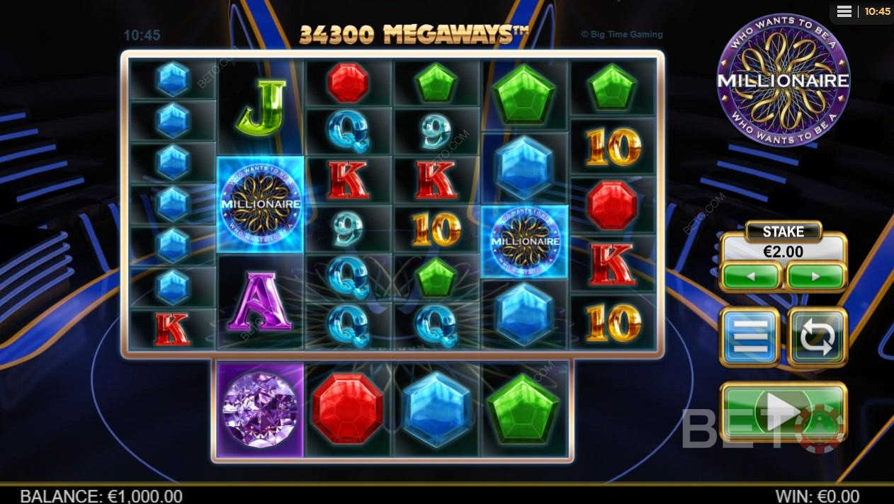 Základné rozloženie obrazovky výherného automatu Who Wants to be a Millionaire je lákavé