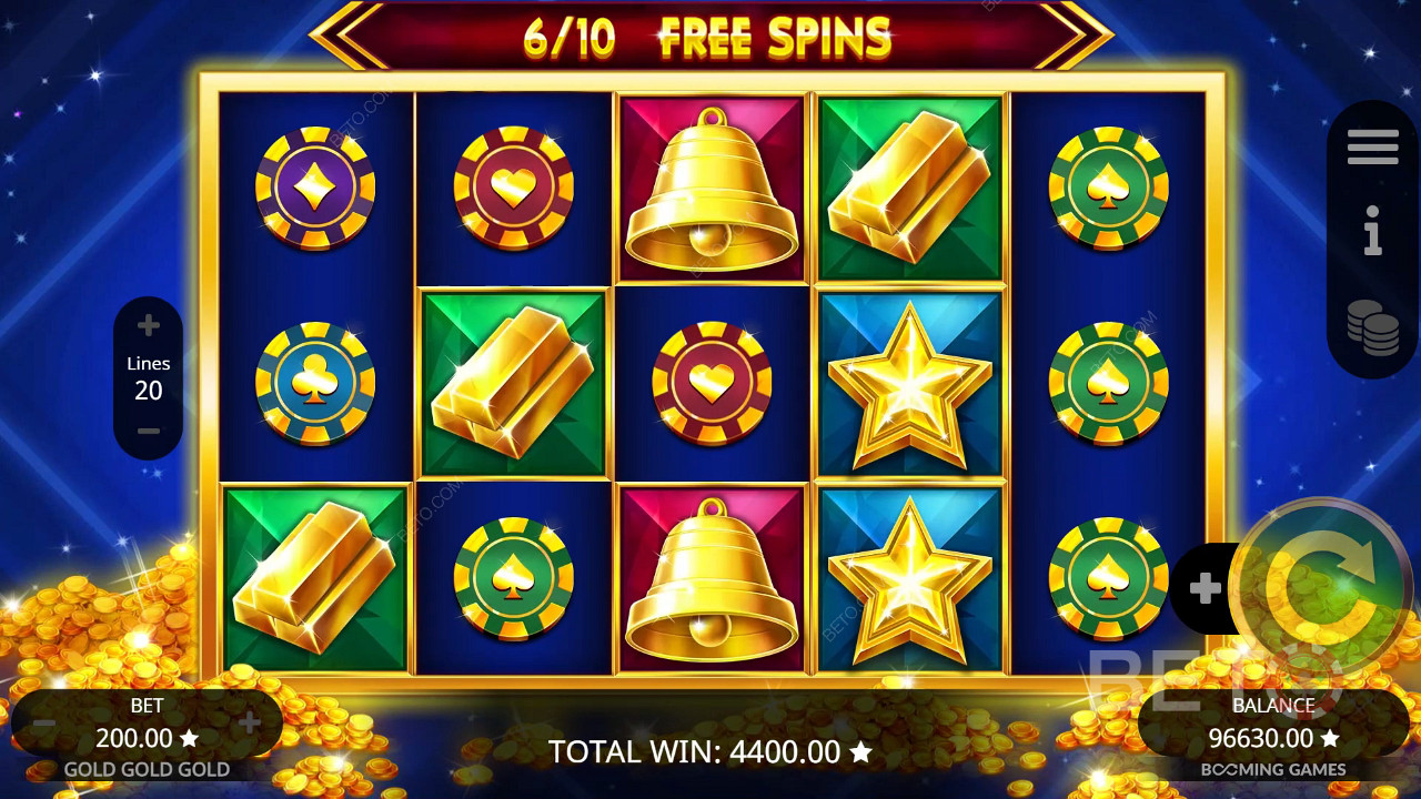 Vysvetlenie bonusových funkcií v hre Gold Gold Gold od Booming Games