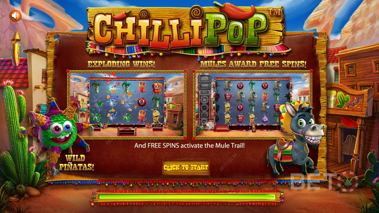 Úvodná obrazovka výherného automatu s mexickou tematikou ChilliPop