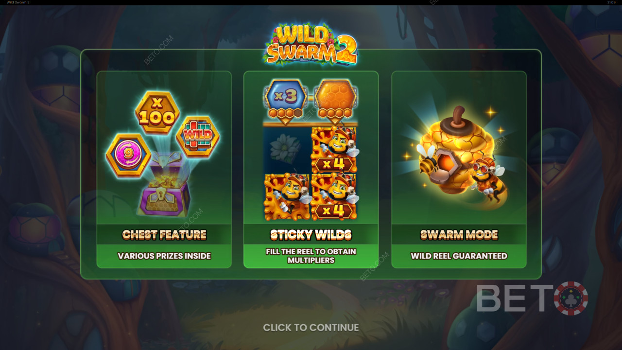 Vysvetlenie bonusových funkcií na stránke Wild Swarm 2 Push Gaming