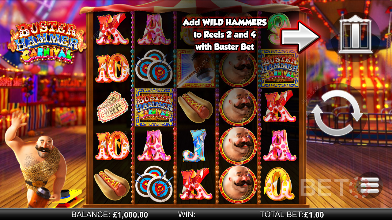Buster Hammer Carnival - zažite mocné roztočenia zdarma a funkciu Gold Wild Hammer - automat od spoločnosti Reel Play