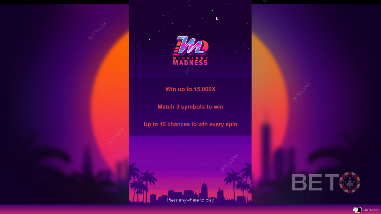 Úvodná obrazovka hry Midnight Madness s informáciami o hraní