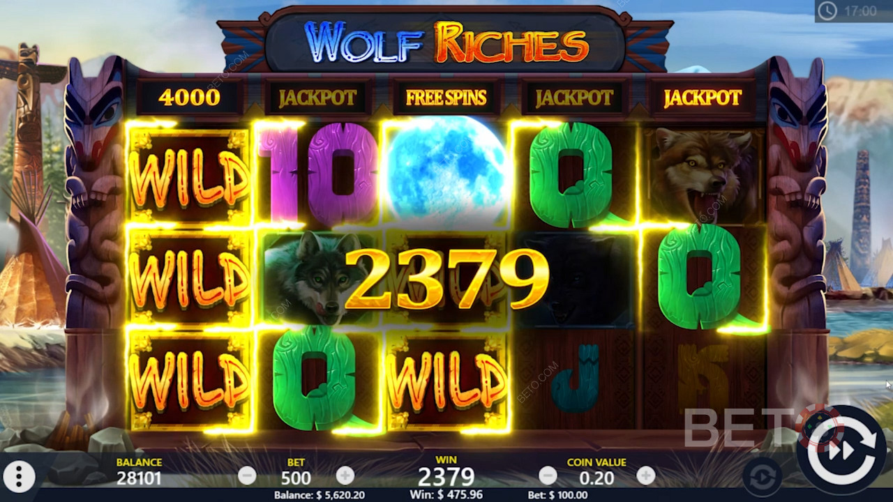 Otáčania zdarma a výhra Wild v online automate Wolf Riches