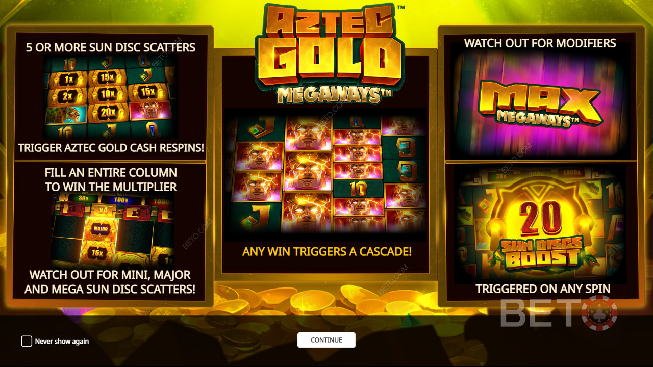 V automate Aztec Gold Megaways si môžete vychutnať niekoľko silných bonusových funkcií