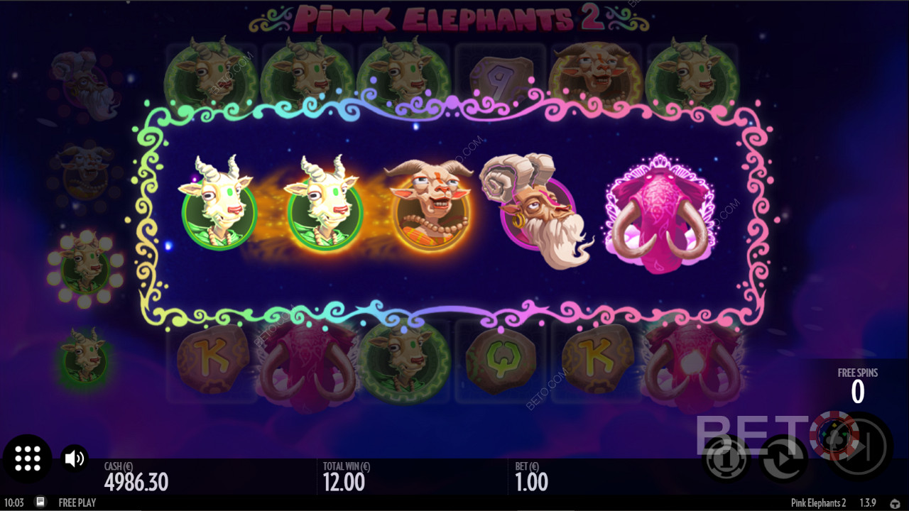 Chladné symboly zvyšujúce bonus v hre Pink Elephants 2
