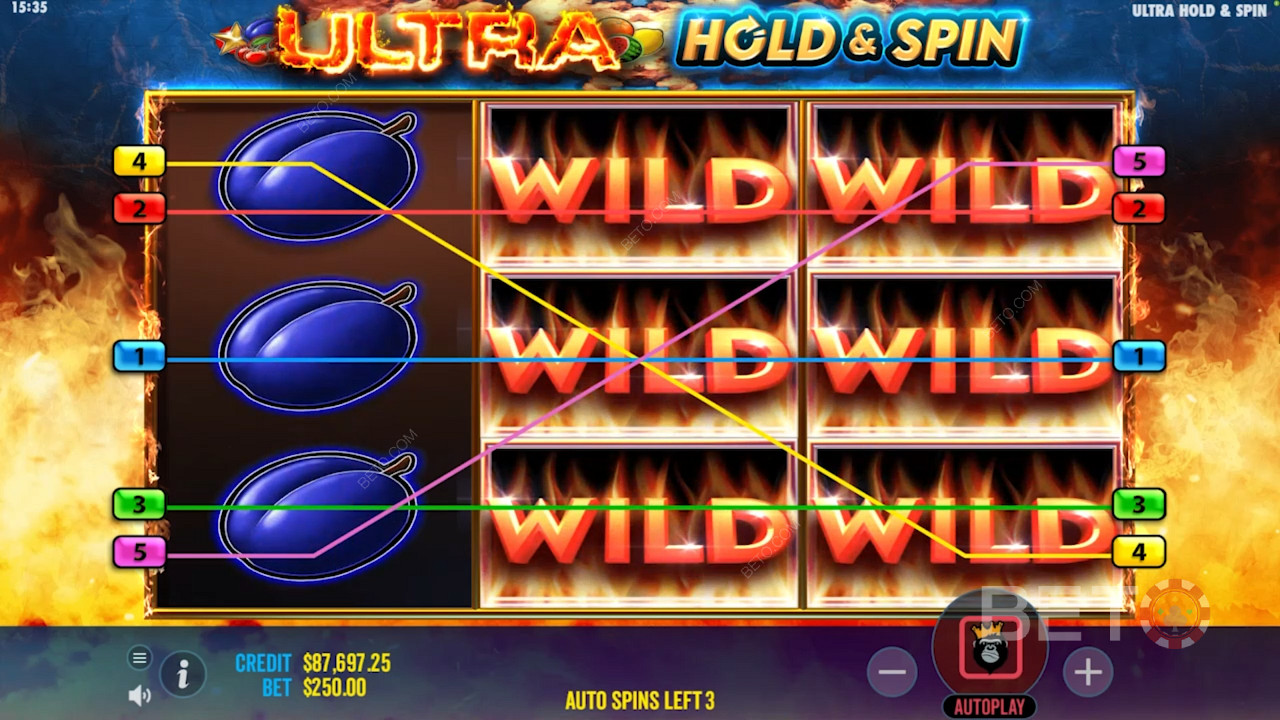Rozširujúce symboly Wild v hre Ultra Hold and Spin