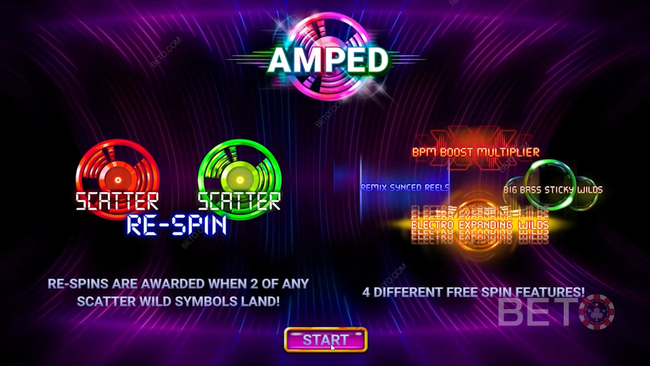 Úvodná obrazovka zobrazujúca bonusy v hre Amped