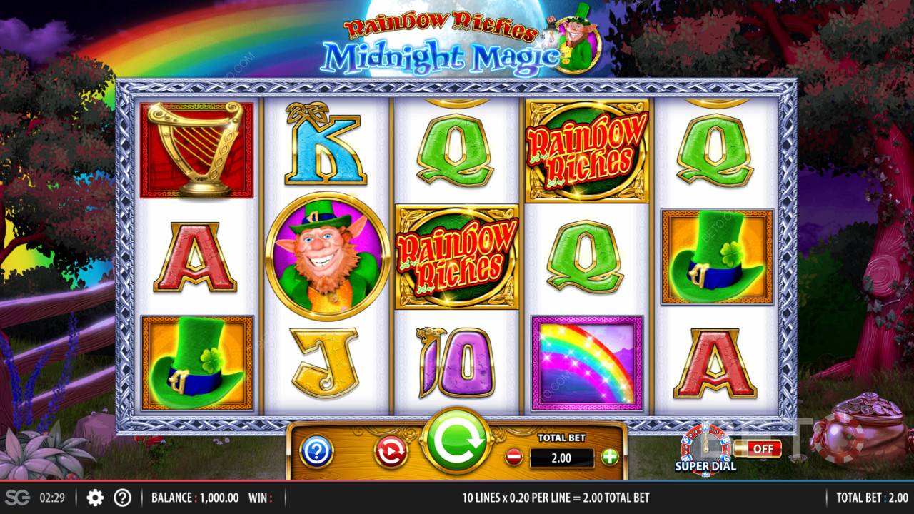 Herná mriežka 5x3 v hre Rainbow Riches Midnight Magic