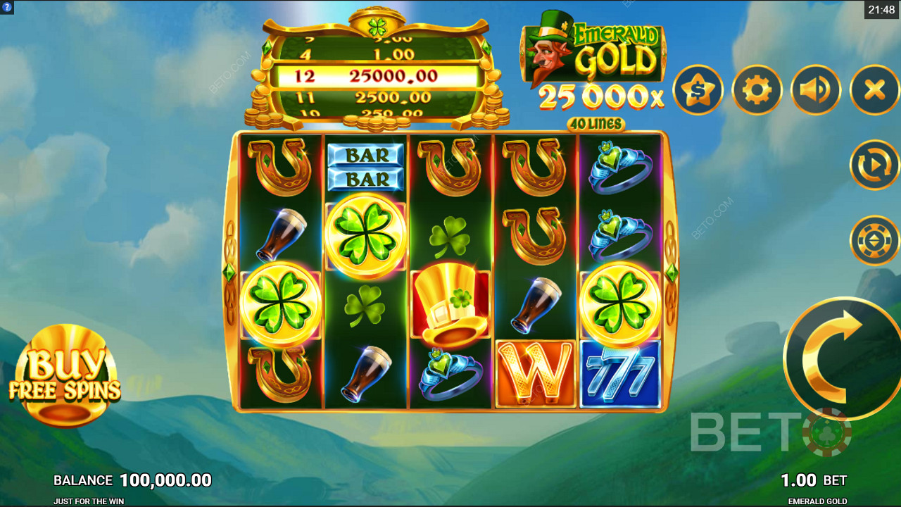 Kúpiť roztočenie zdarma v online automate Emerald Gold od Just For The Win