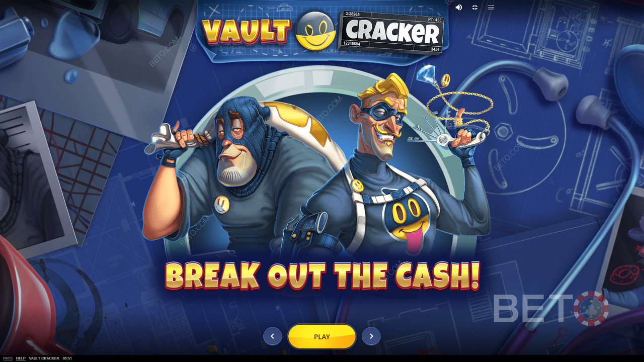 Kreslená úvodná obrazovka hry Vault Cracker