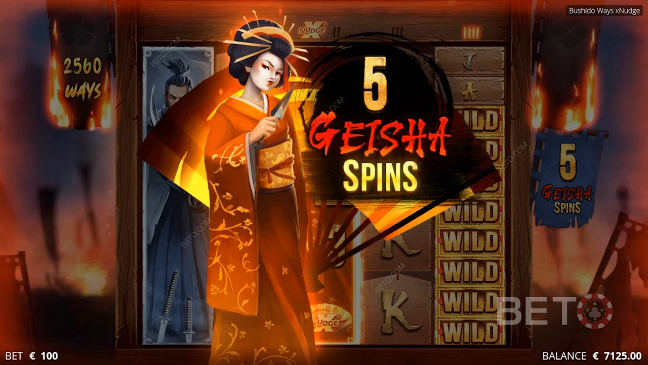 Vyhrať môžete až 12 288 spôsobov a divoký symbol Geisha vám pomôže zvýšiť násobitele.