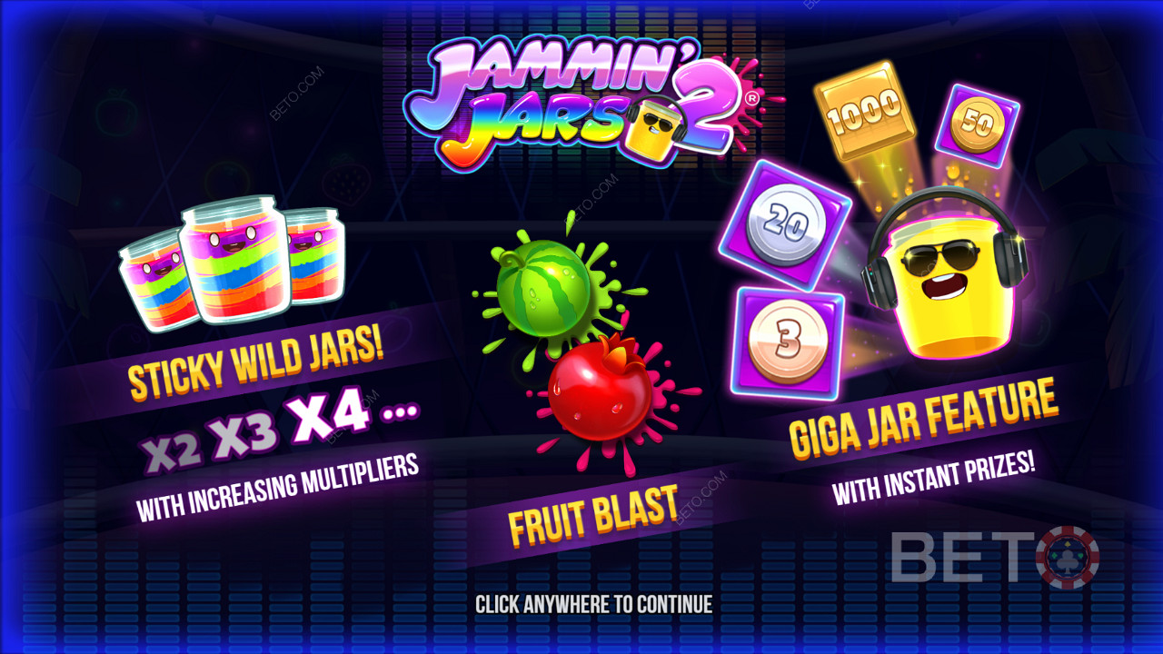 Užite si sticky Wilds, funkciu Fruit Blast a Giga Jar Spins v automate Jammin Jars 2