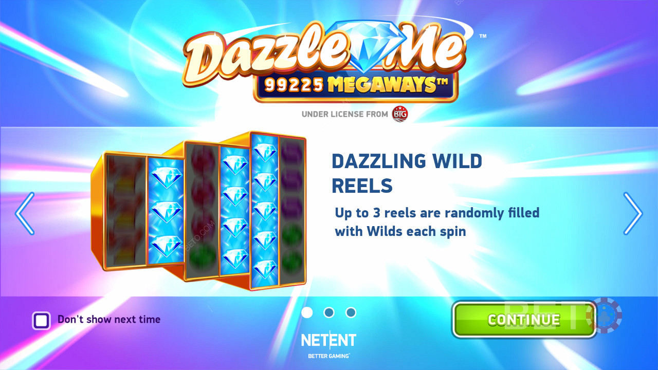 Úvodná obrazovka hry Dazzle Me Megaways