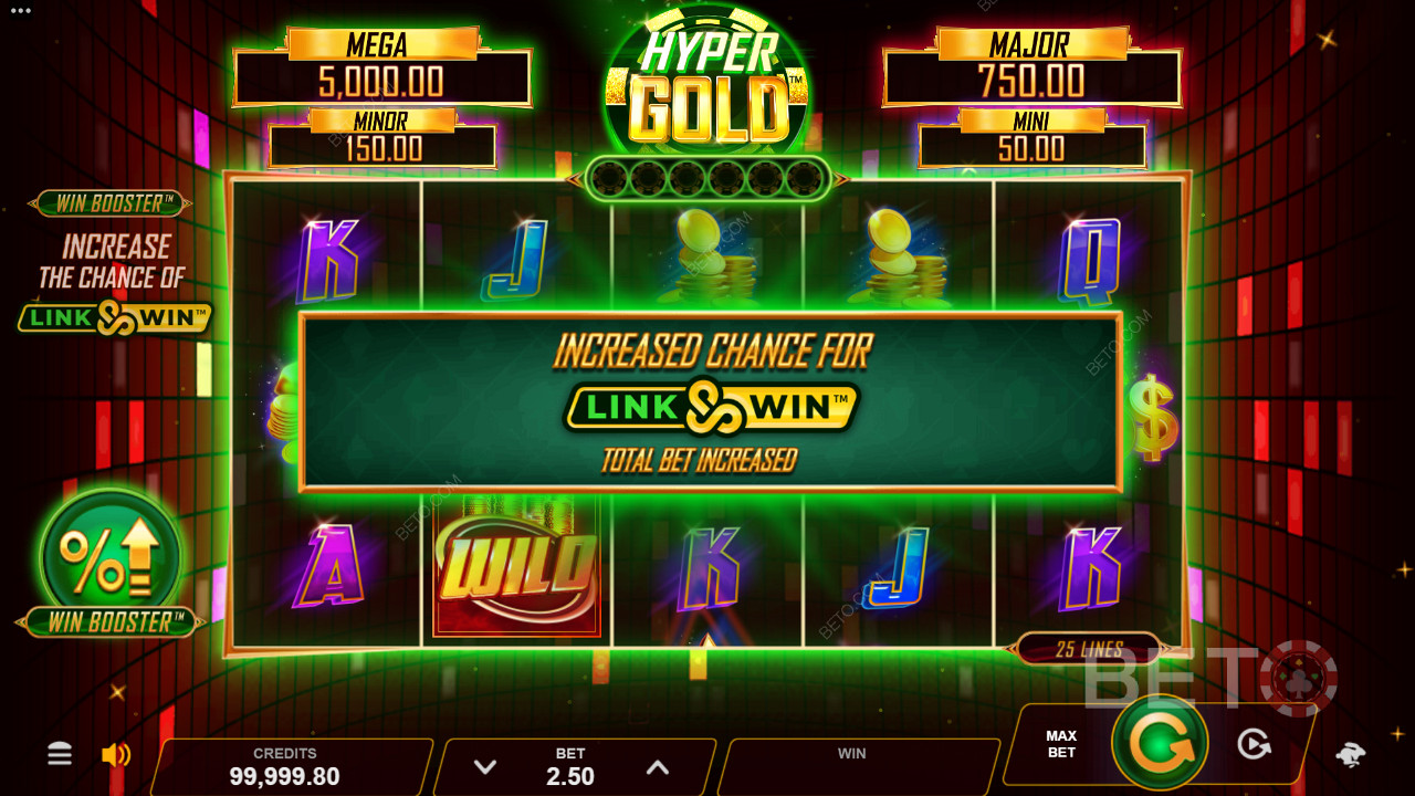Hyper Gold obsahuje bonusové funkcie Win Booster a Link & Win, ktoré vás nadchnú.