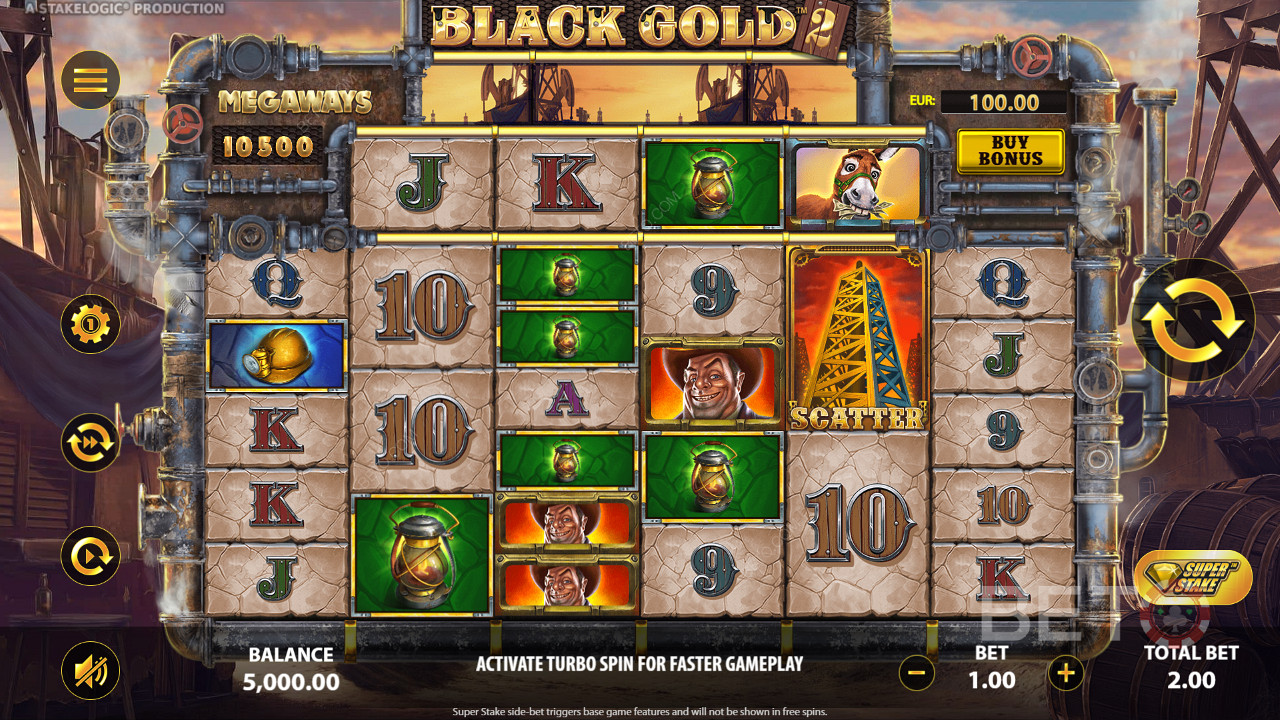 Ak na online slote Black Gold 2 Megaways padnú 3 alebo viac rovnakých symbolov, vyhráte