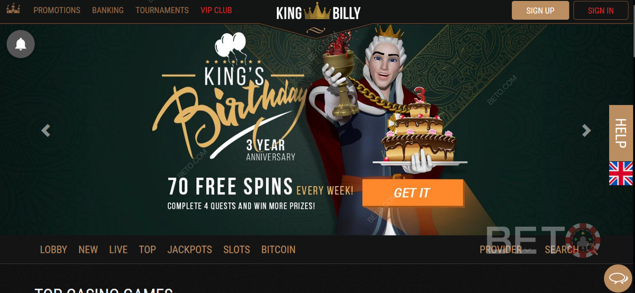 Získajte špeciálne bonusy a roztočenia zadarmo v King Billy Casino