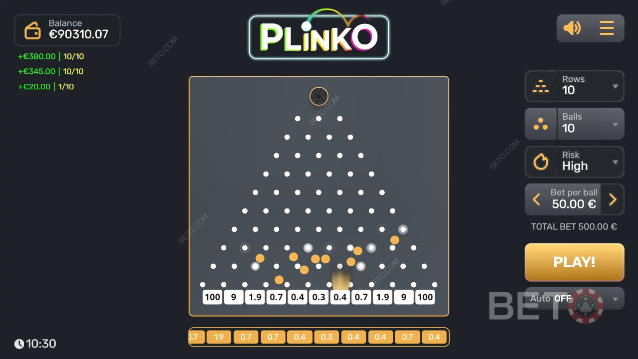 Vyhrajte 3 200x svoju stávku v automate Plinko!