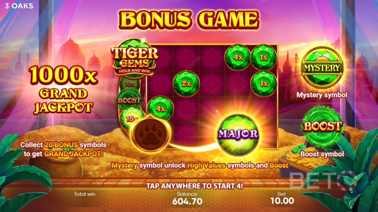 Vysvetlenie bonusových funkcií v hre Tiger Gems od 3 Oaks Gaming