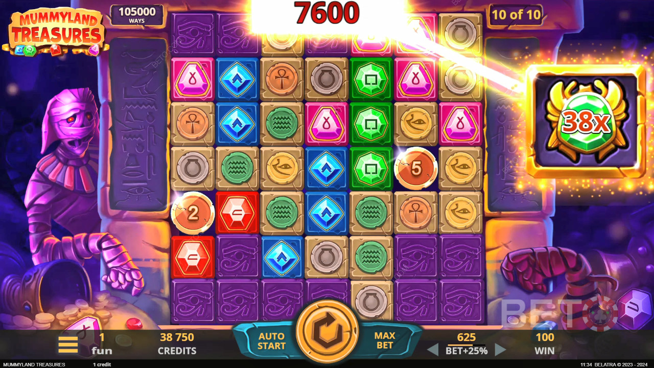 Vyhrajte 25 000-násobok svojej stávky vo video automate Mummyland Treasures!