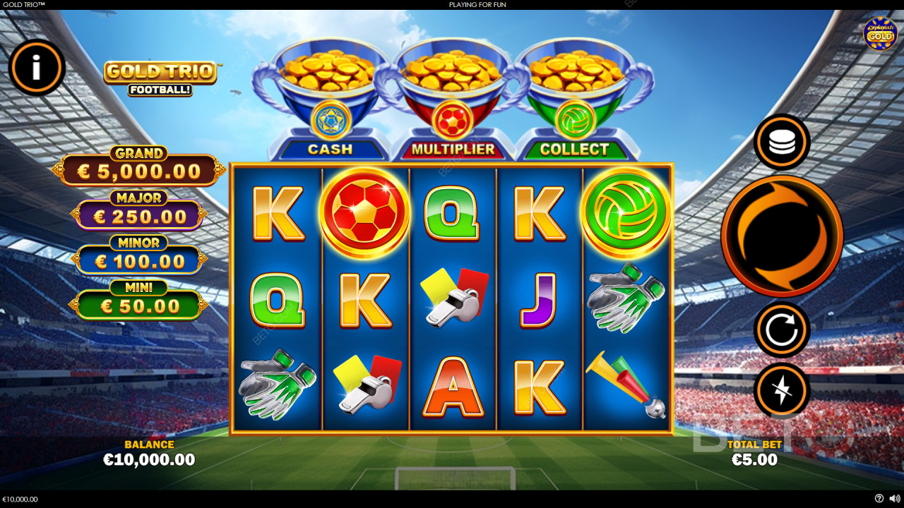 Vyhrajte 1 000-násobok svojej stávky v hre Gold Trio: Futbal! Video automat!