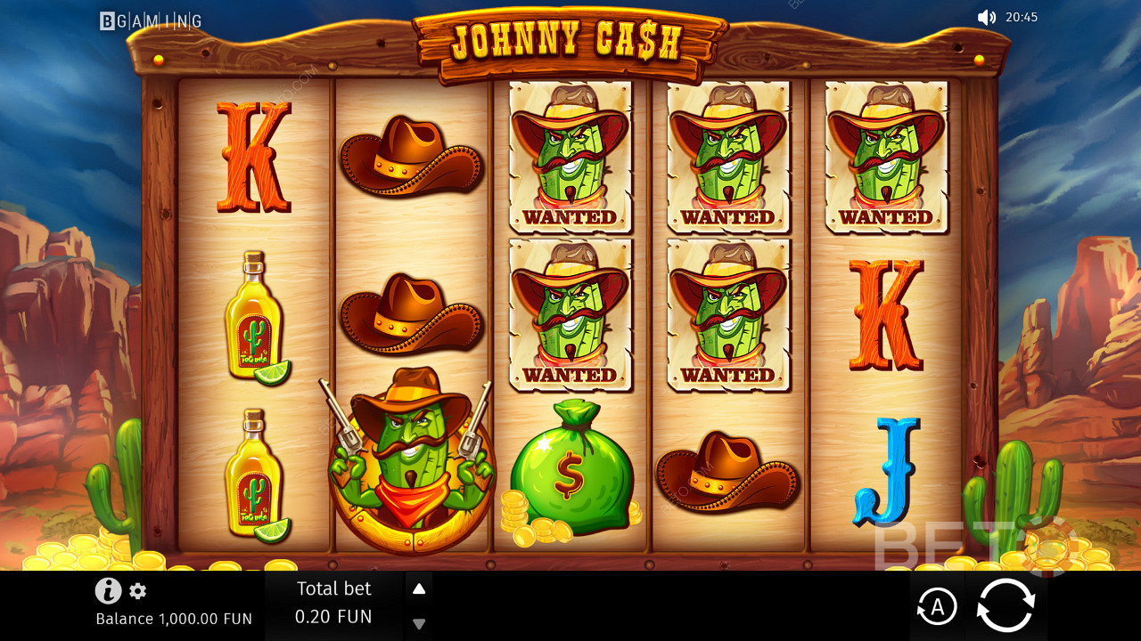 Klasická herná mriežka Johnnyho Casha s 5 valcami a 3 radmi