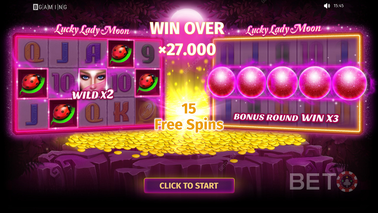 Pokračujte v hre a vyhrajte ceny v hodnote až 27 000-násobku vkladov v automate Lucky Lady Moon