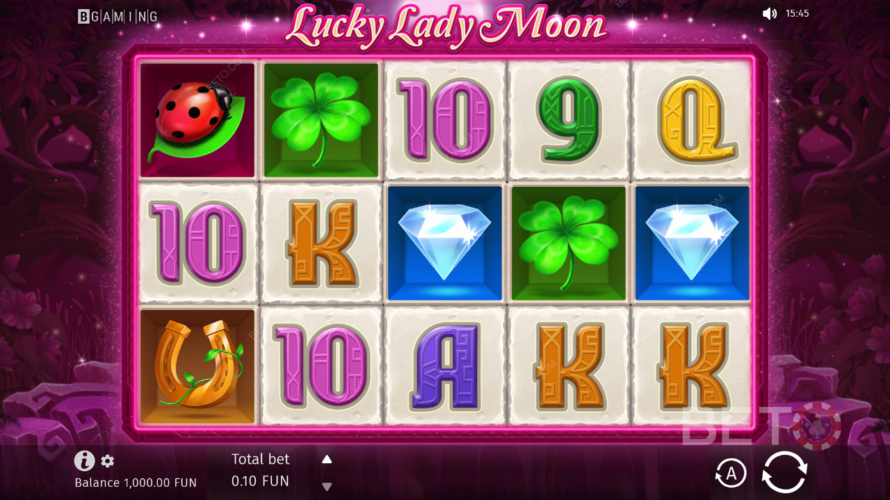 Výherný automat Lucky Lady Moon je založený na fantasy motíve a využíva 10 pevných výherných línií na mriežke 5x3.