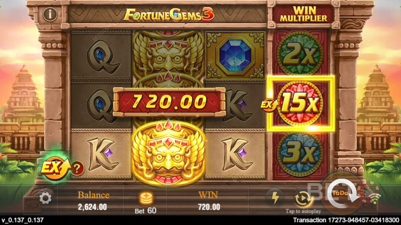 Vyhrajte 10 125x Vašu stávku v automate Fortune Gems 3 Online!