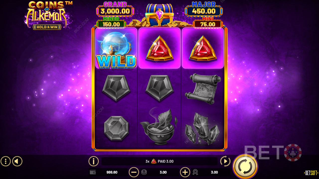 Vysvetlenie bonusových funkcií v hre Coins of Alkemor - Hold & Win od Betsoft