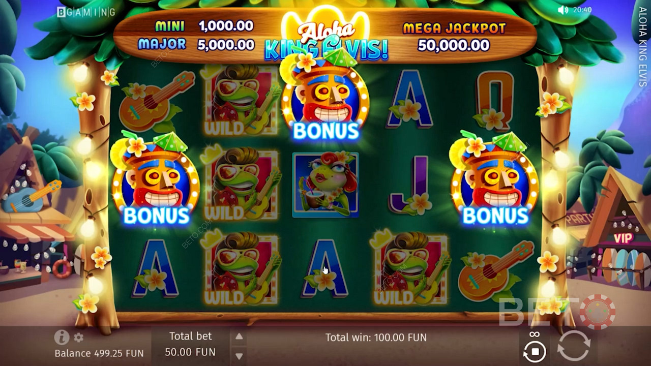 Jedinečné tematické bonusové funkcie v hre Aloha King Elvis
