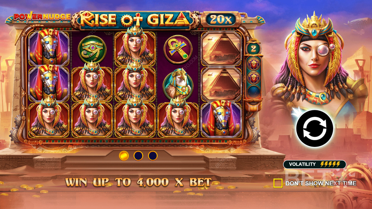 Vyhrajte až 4 000-násobok svojej stávky v online slote Rise of Giza PowerNudge